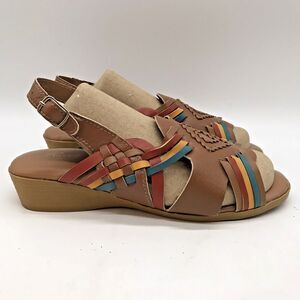 Angel Steps Trina Wedge Sandals Women's 6.5W Brown Woven Leather Comfort Shoes